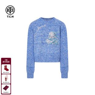 新款 女2025冬季 T75D09E1162 百搭洋气减龄圆领绵羊毛针织衫 TCH韩版