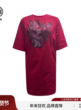 TCH轻奢时尚潮牌猫咪烫钻高定气质红色中长款连衣裙女75B30E1227