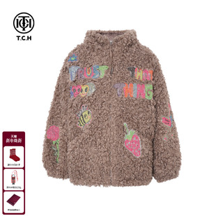 新款 烫钻保暖宽松连帽毛毛外套女2025冬季 T75D27E5005 韩版 TCH时尚