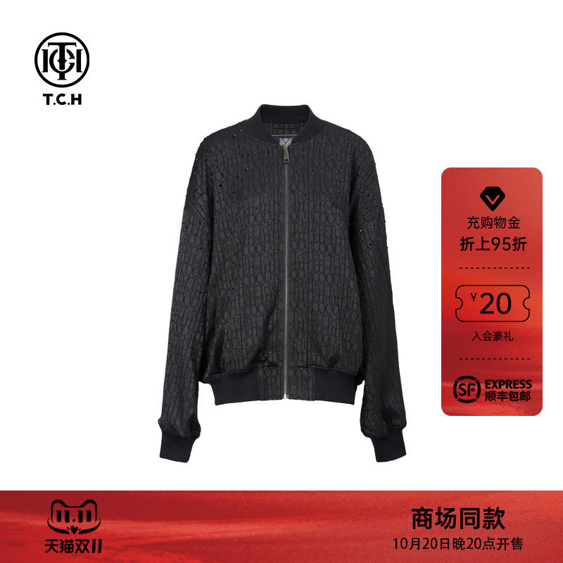 TCH烫钻提花LOGO美式潮流飞行服夹克情侣外套男女2026秋季新款
