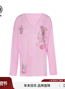 TCH私服烫钻轻薄时尚宽松百搭蝴蝶结v领针织衫女秋装T75C09E5055