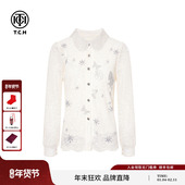 上衣女秋冬新款 TCH百搭时尚 烫钻米色气质叠穿蕾丝衬衫 T75D13E5002