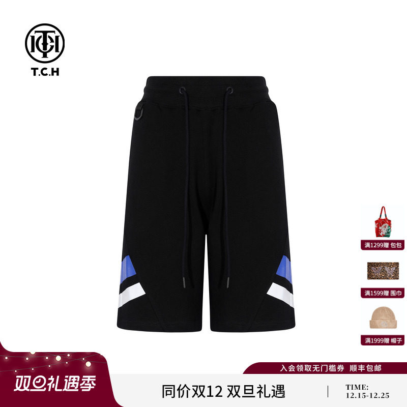 TCH私服烫钻百搭黑色休闲裤直筒宽松五分裤短裤女新款T75C21B9005