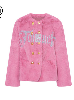 TCH私服烫钻时尚气质百搭粉色毛毛外套女2025秋冬新款T75C05E5009