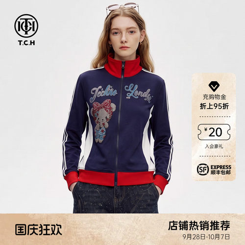 美式复古立领拉链撞色外套女