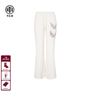 TCH蝴蝶烫钻休闲加厚百搭显瘦微喇裤 T75D20E1173 女2025秋冬新款