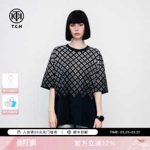 新款 TCH街头潮流烫钻休闲时尚 2025夏季 T恤男女同款 宽松凉感短袖