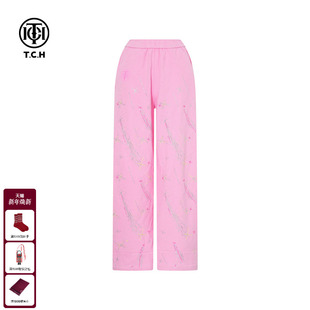 烫钻慵懒直筒阔腿休闲长裤 百搭时尚 女T75D20E1105 新款 TCH2025冬季