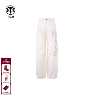 TCH私服字母logo烫钻直筒阔腿单里休闲牛仔长裤 T75C20E5088