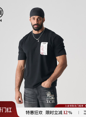TCH烫钻黑色潮男休闲T恤男时尚百搭短袖2025夏季新款T72B106008