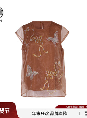 TCH私服烫钻复古圆领无袖背心女法式宽松洋气网纱T恤T75B10E5060