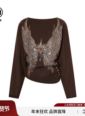 TCH时尚烫钻咖色百搭收腰显瘦针织衫女2025秋冬新款T75D09E1207