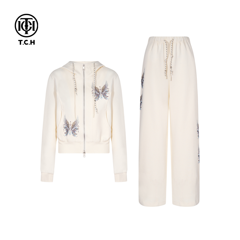 TCH私服烫钻早秋潮流连帽短卫衣外套休闲裤运动套装女T75C07E1030