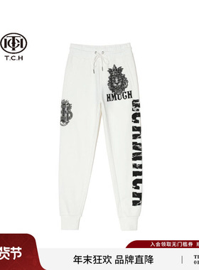 TCH轻奢潮牌狮子头烫钻白色卫裤T72C20E9035