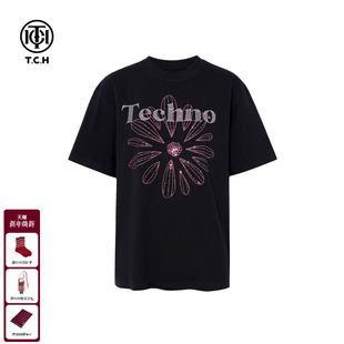 T恤女T75D10E1001 烫钻黑色休闲宽松百搭短袖 TCH2025冬季 上新时尚