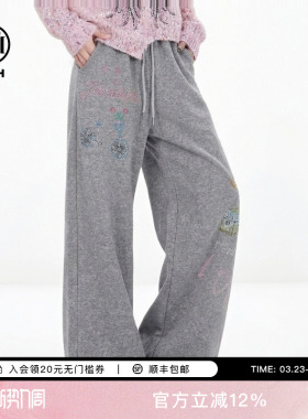 TCH烫钻加绒冬季新款慵懒风时尚阔腿宽松休闲裤女T75D20E1040