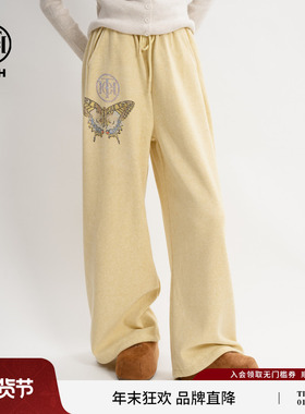 TCH私服时尚蝴蝶烫钻设计感百搭休闲减龄保暖直筒裤女T75D20E1009
