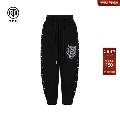 TCH烫钻时尚潮牌虎头运动裤休闲束腿短裤2026秋新款T75C21B9006