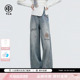 TCH烫钻水洗旧复古休闲阔腿宽松高腰显瘦牛仔裤 T75C20E5042