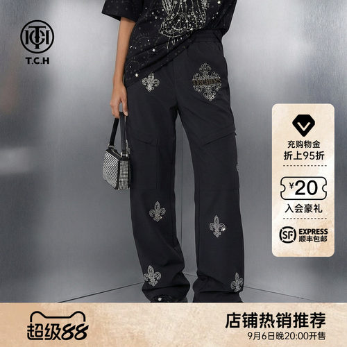 TCH美式复古风烫钻宽松休闲潮牌工装裤女2026早秋新款T78A206122