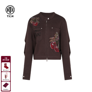 女T75C17E1008 拉链衫 TCH私服烫钻时尚 休闲夹克外套25早秋百搭短款