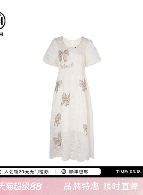 TCH轻奢烫钻时尚休闲百搭方领气质收腰显瘦连衣裙女夏T75B30E1051