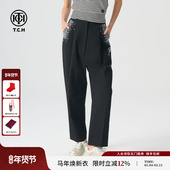TCH轻奢潮牌2025春季 T72A206001 简约设计休闲长裤 新款 烫钻时尚