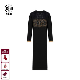 连衣裙女T75C30B1021 中宽松长款 TCH私服烫钻时尚 休闲气质2025秋季