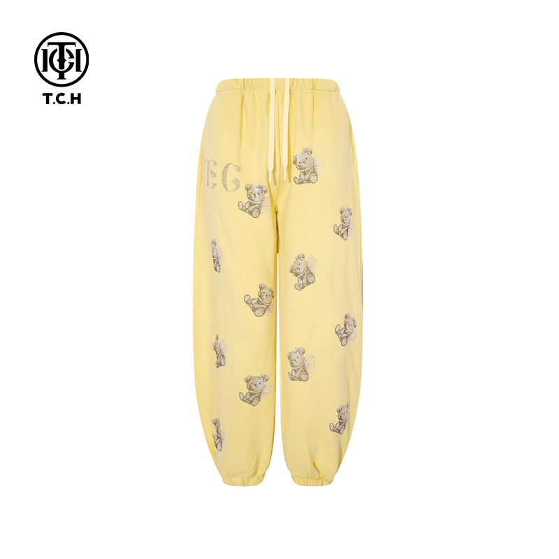 TCH2025冬季新款百搭加绒烫钻慵懒宽松束脚运动休闲裤T75D20E1133