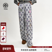 TCH费尔岛复古高级灰设计感烫钻慵懒直筒宽松休闲阔腿裤 女25秋冬