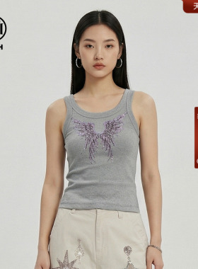 TCH烫钻翅膀内搭背心女2026春夏新款灰色修身显瘦辣妹外穿短上衣