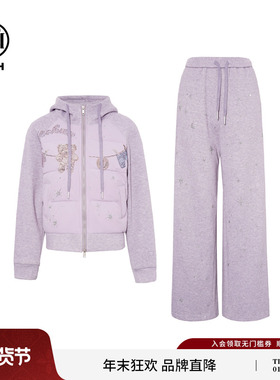 TCH私服25秋冬新款烫钻时尚紫色加绒外套休闲裤套装女T75D07E1032