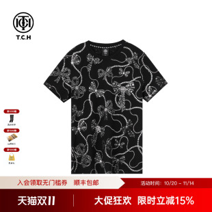 新款 2025夏季 T恤男女同款 TCH印花烫钻休闲圆领百搭宽松潮流短袖