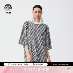 TCH烫钻满印LOGO短袖 时尚 百搭上衣男女同款 T72C106066 T恤夏季