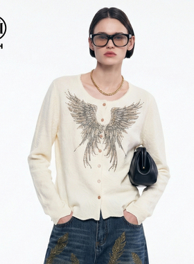 【蜜蜂惊直社】TCH时尚烫钻休闲百搭针织开衫上衣女T75D43E1079