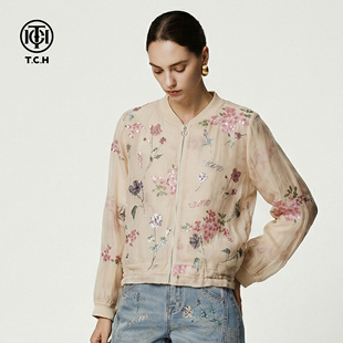 TCH重工刺绣烫钻花卉外套女春夏2026新款 温柔风短上衣T78B27E1001