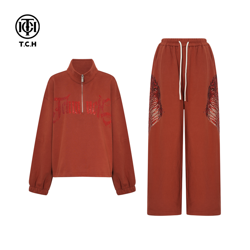 TCH私服烫钻时尚洋气长袖上衣休闲裤套装女25秋冬新款T75D07E1009