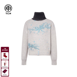 烫钻撞色高领保暖针织衫 时尚 毛衣女T75D09E1242 新款 TCH2025冬季