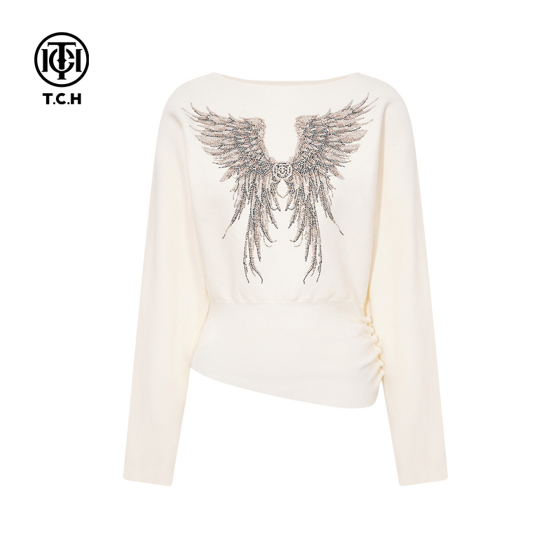 TCH2025冬季新款时尚烫钻舒适百搭收腰显瘦针织衫女潮T75D09E5030