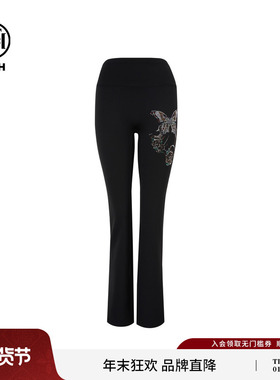 TCH私服烫钻时尚25秋冬加厚修身显瘦微喇黑色打底裤女T75D23E1009