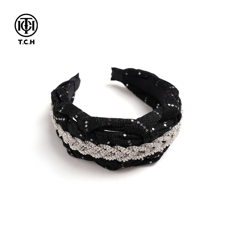 TCH韩版复古麻花辫发箍女高级时尚气质头箍烫钻发卡T75D61E1003