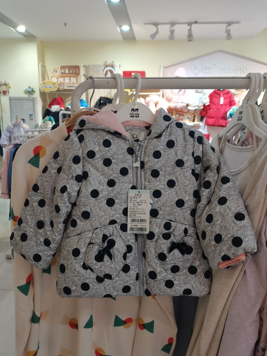 婴姿坊女童棉服秋冬夹棉加厚外套连帽保暖上衣圆点棉衣断码清仓