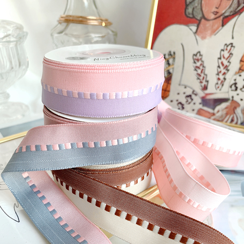 拼色跳线织带丝带diy手工蝴蝶结发饰材料花束蛋糕彩带绸缎带布条