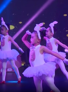 雨前雨后儿童演出服小兔子乖乖动物表演服女白色芭蕾蓬蓬裙舞蹈服