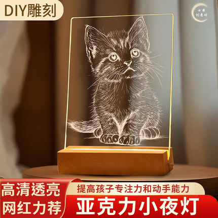 DIY雕刻画灯手工材料包创意立体LED霓虹灯学生小夜灯亚克力发光板