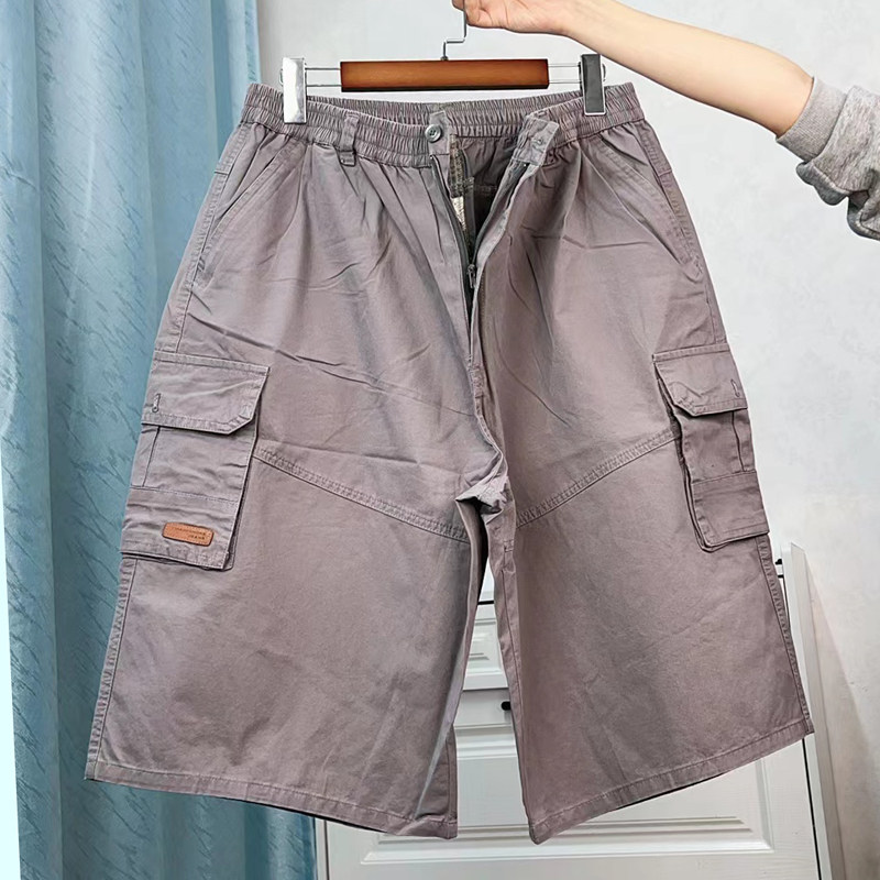 夏季男休闲裤7分裤子多口袋 纯棉系腰带款中裤 前开口拉链