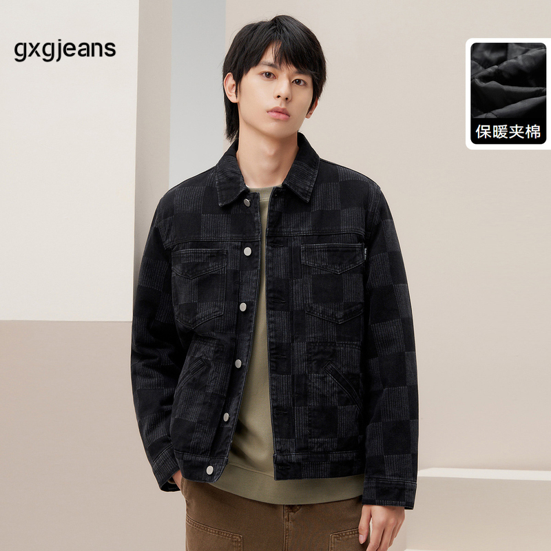 黑色牛仔夹克，经典翻领