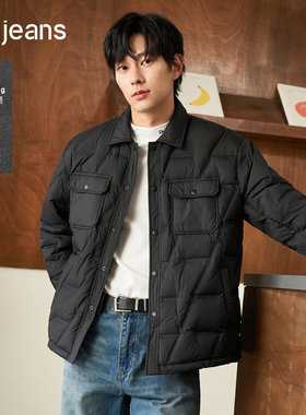 gxgjeans男装保暖翻领衬衫黑色情侣轻薄羽绒服外套女秋冬热卖