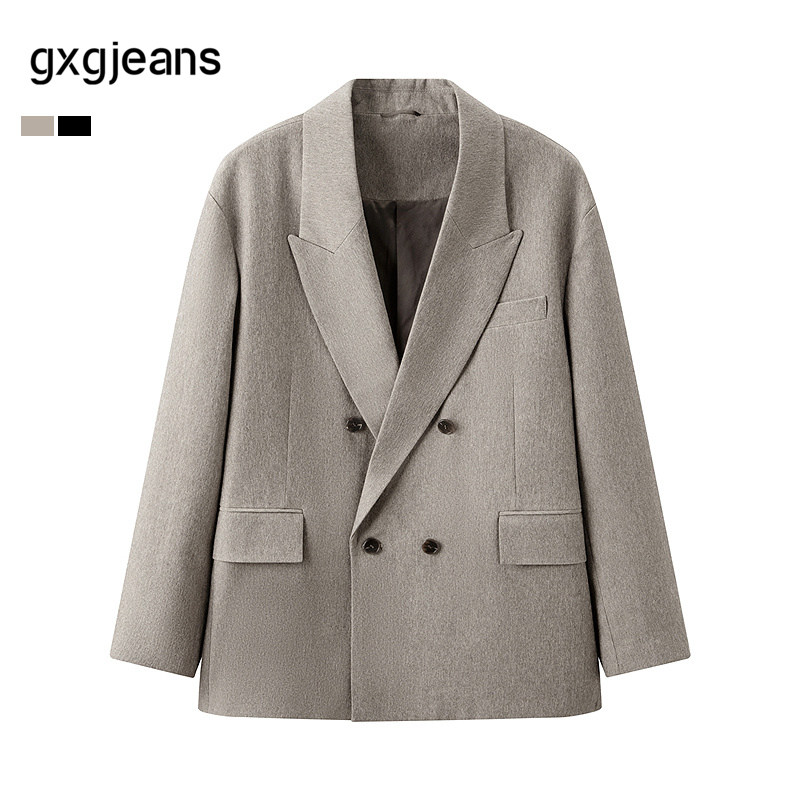 gxg.jeans男装  黑色棕色简约休闲通勤双排扣西服外套男 春秋热销