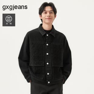 gxg.jeans男装 春秋热销 黑色夹棉复古口袋老花牛仔夹克外套男
